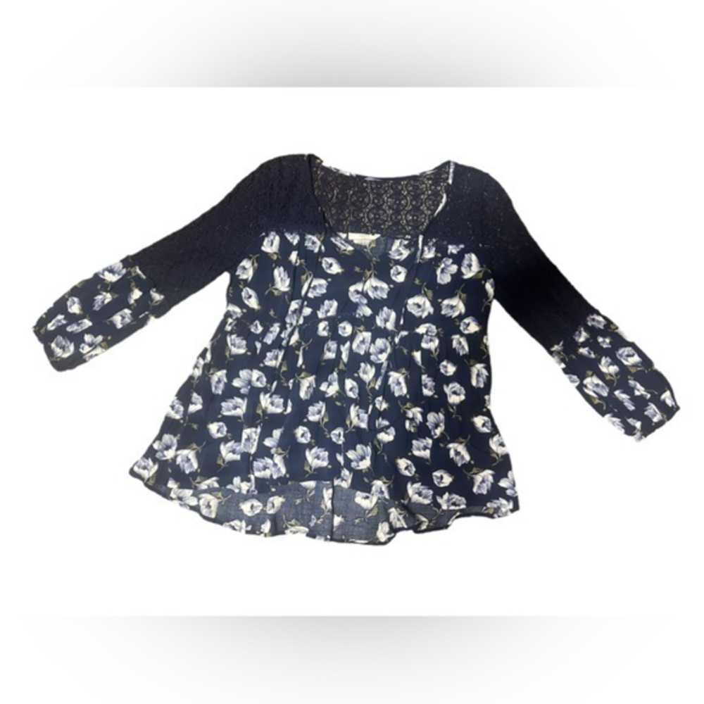 entro Womens Long Sleeve Lace High Low Floral Top Small